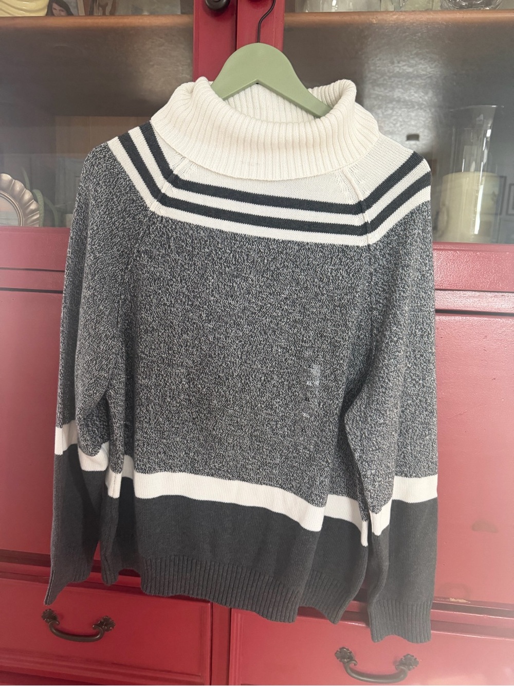 Karen Scott Gray & White Striped Turtleneck Sweater 100% cotton